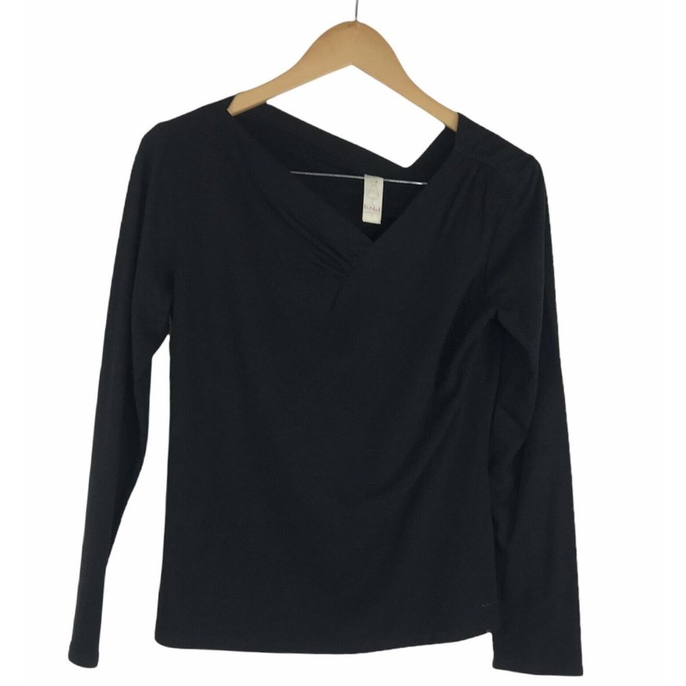 Chalet Women Asymmetric Neck Ruched Blouse Tee T-shirt Size Small Bamboo Stretch